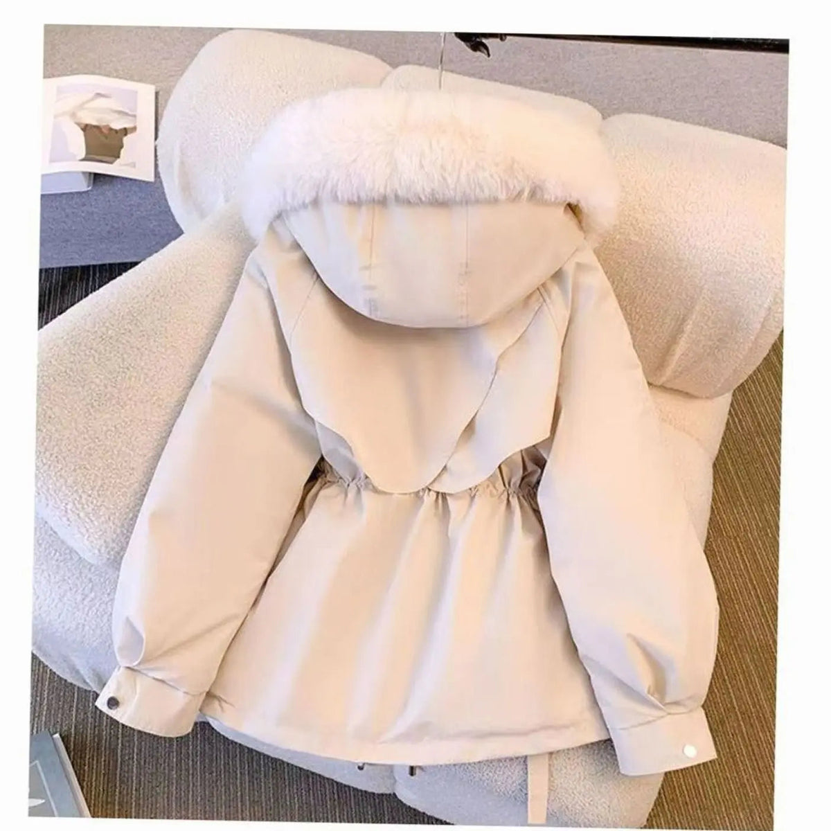 Women's Faux Fur Hooded Drawstring Winter Coat