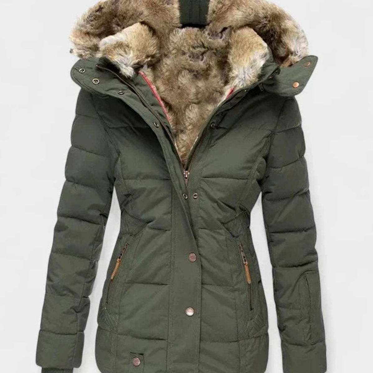 Women's Faux Fur Hooded Quilted Puffer Winter Coat