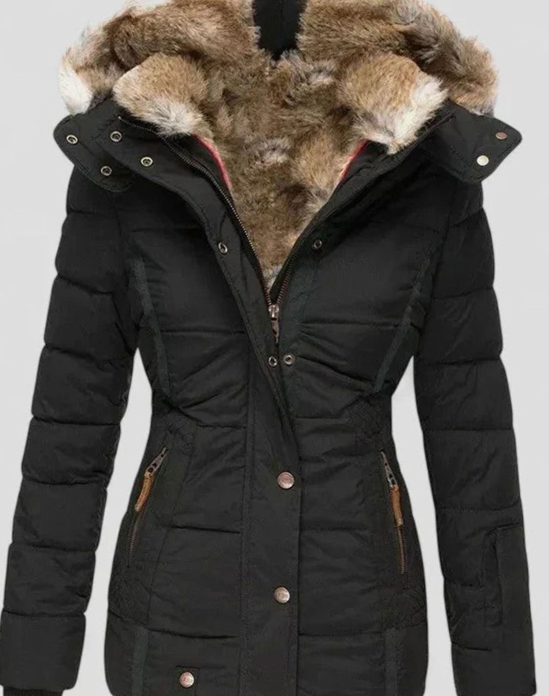 Women's Faux Fur Hooded Quilted Puffer Winter Coat