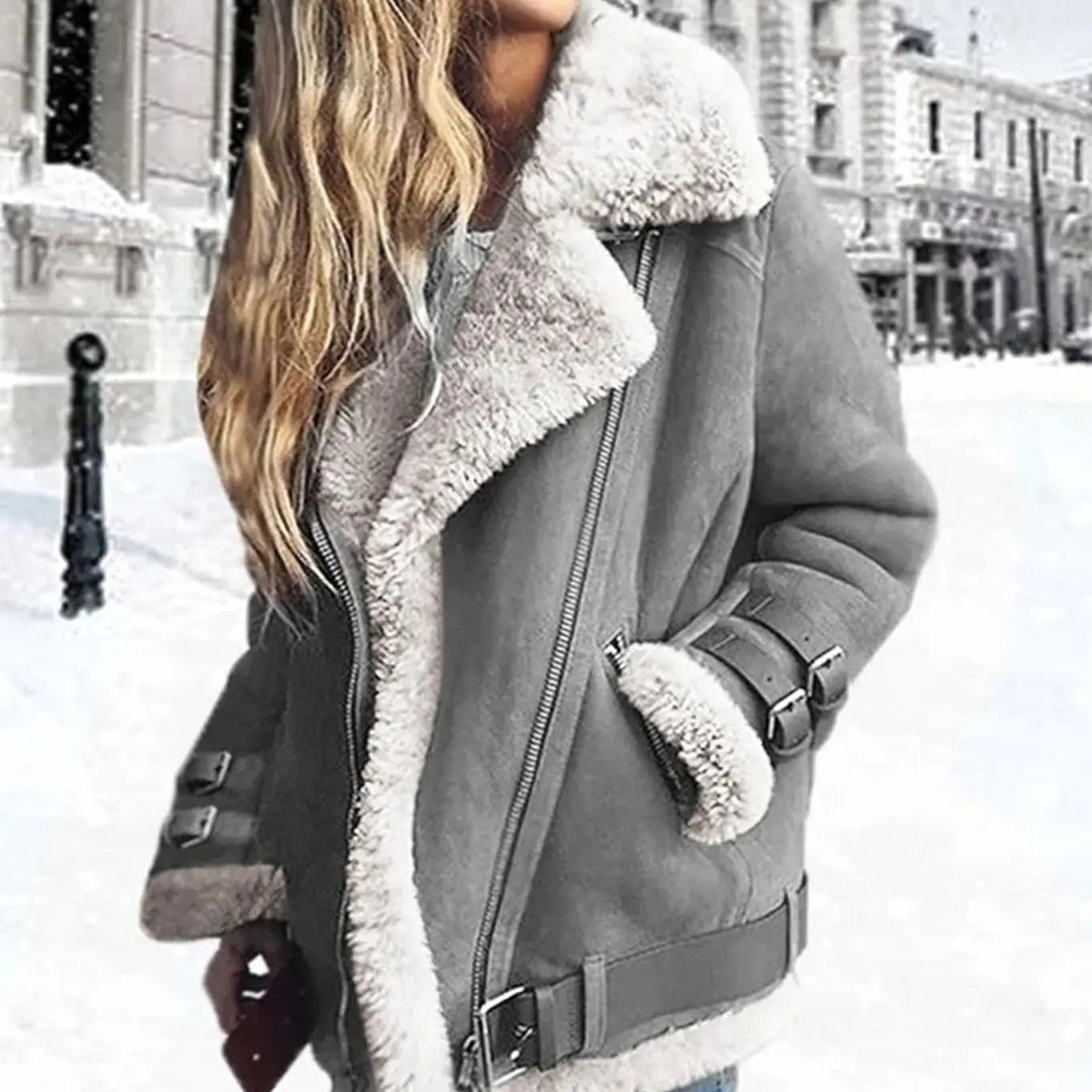 Women's Faux Fur Lined Suede Oversized Moto Jacket