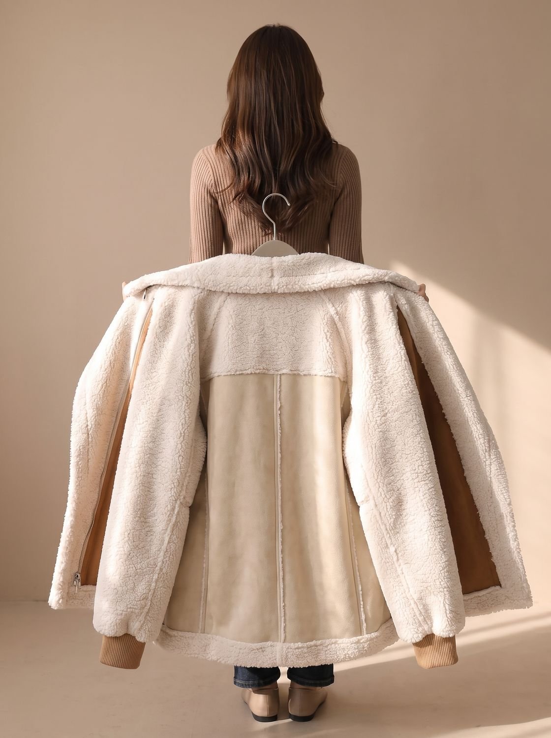 Grace | Women's Faux Shearling Suede-Finish Zip-Up Teddy Coat Jacket