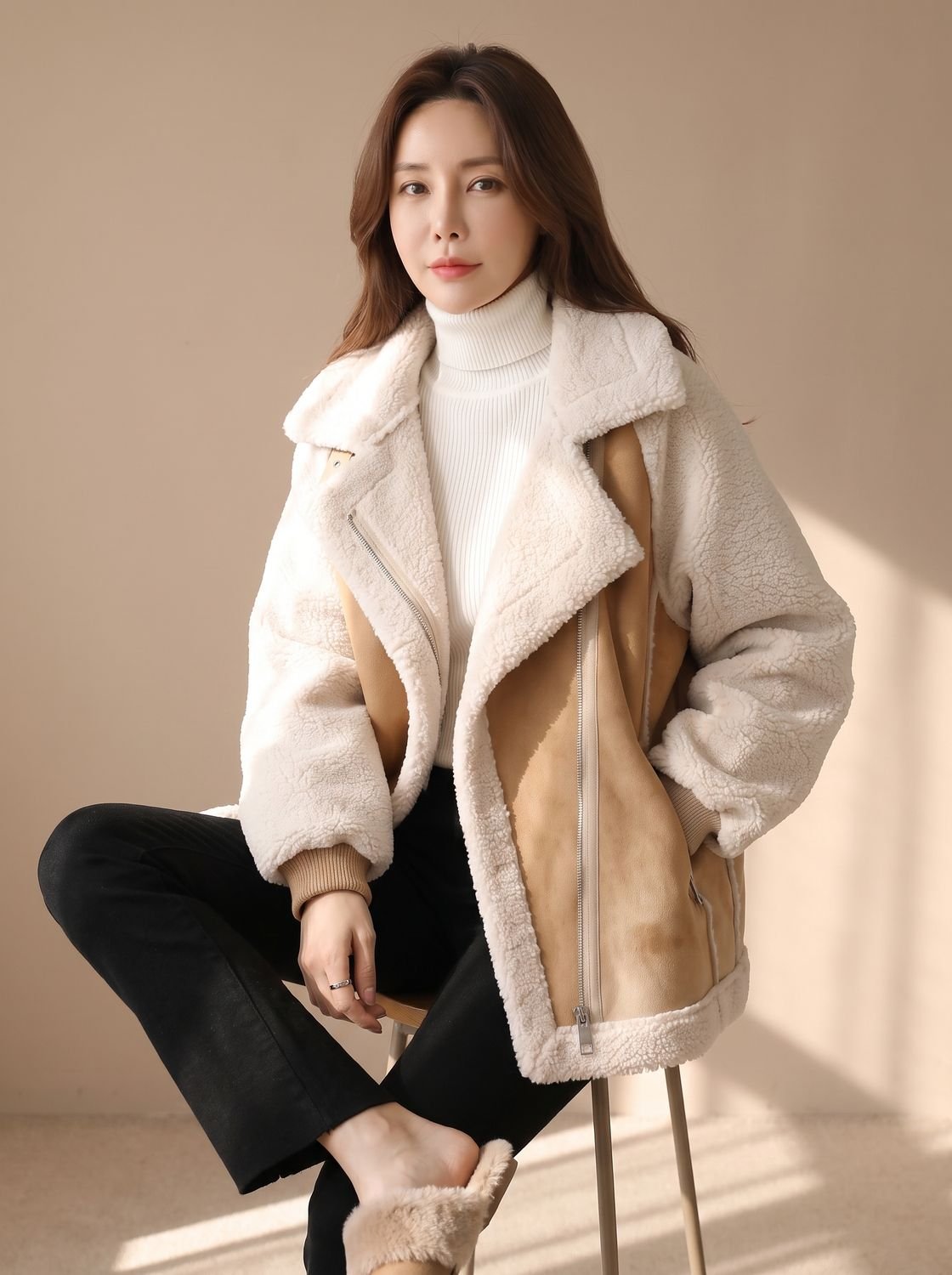 Grace | Women's Faux Shearling Suede-Finish Zip-Up Teddy Coat Jacket