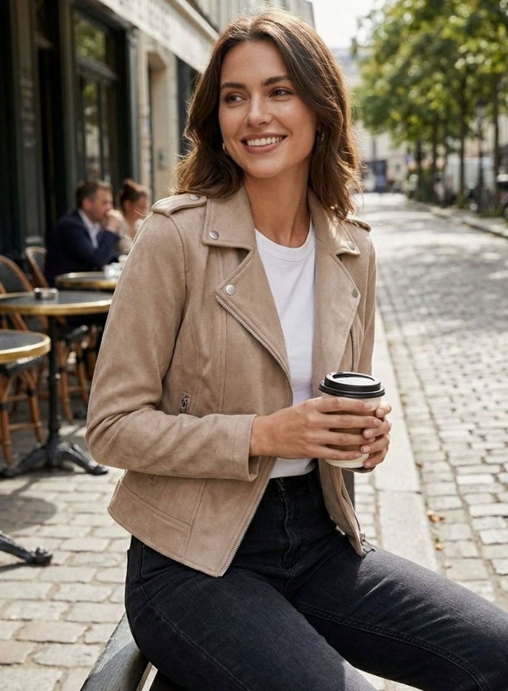 Women's Faux Suede Asymmetric-Zip Biker Jacket