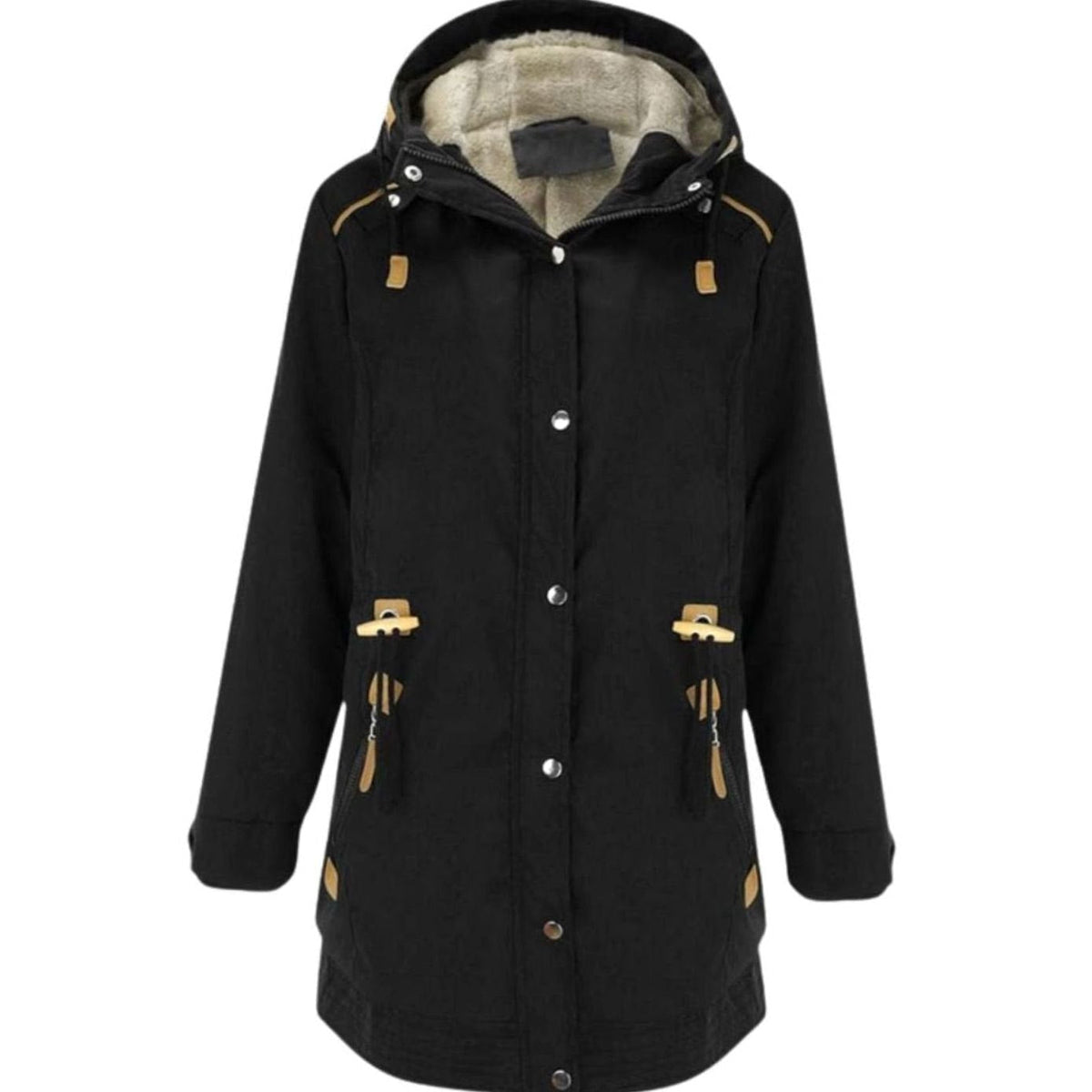 Women's Fleece-Lined Hooded Parka Coat Adjustable Waist