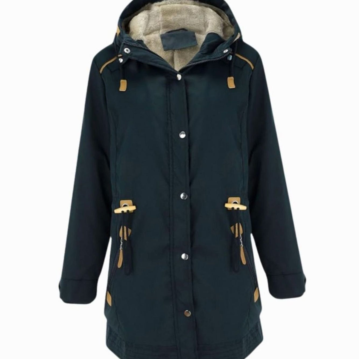 Women's Fleece-Lined Hooded Parka Coat Adjustable Waist