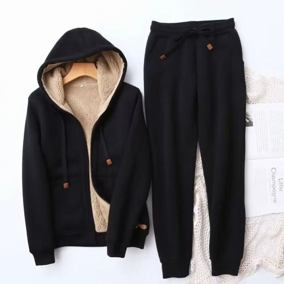 Women's Fleece-Lined Winter Hoodie Jogger Tracksuit Set