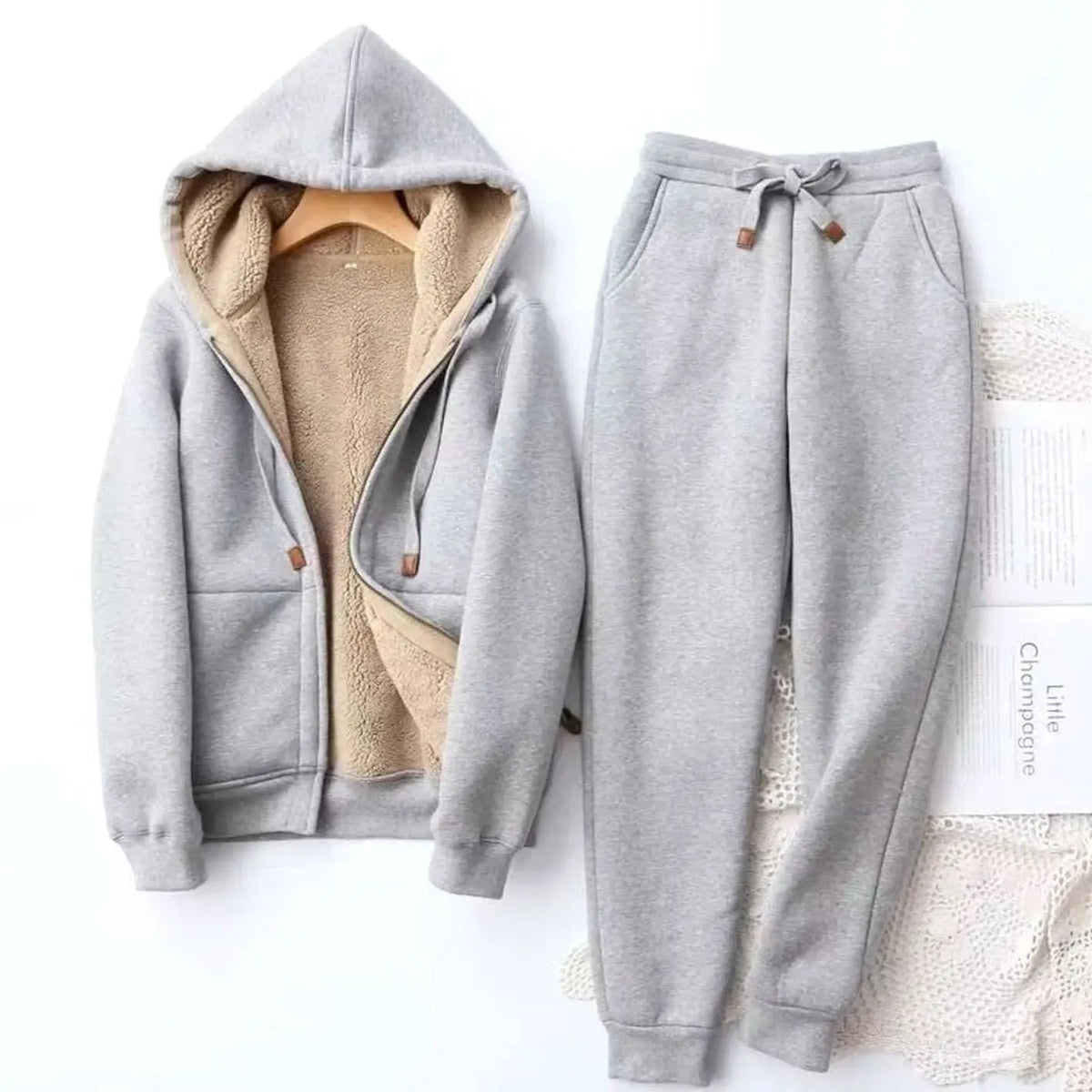 Women's Fleece-Lined Winter Hoodie Jogger Tracksuit Set