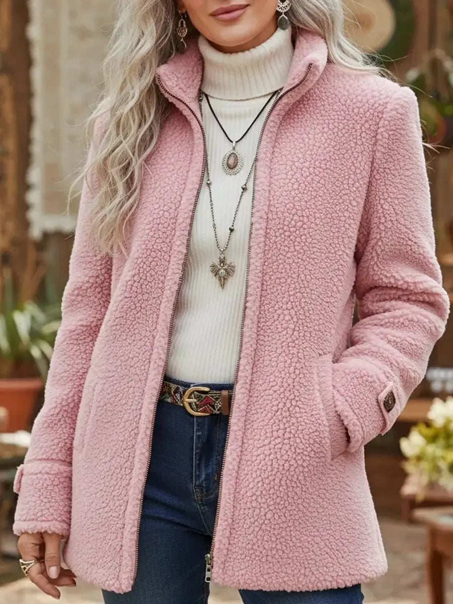 Women's Fleece Teddy Zip-Up Coat Stand Collar