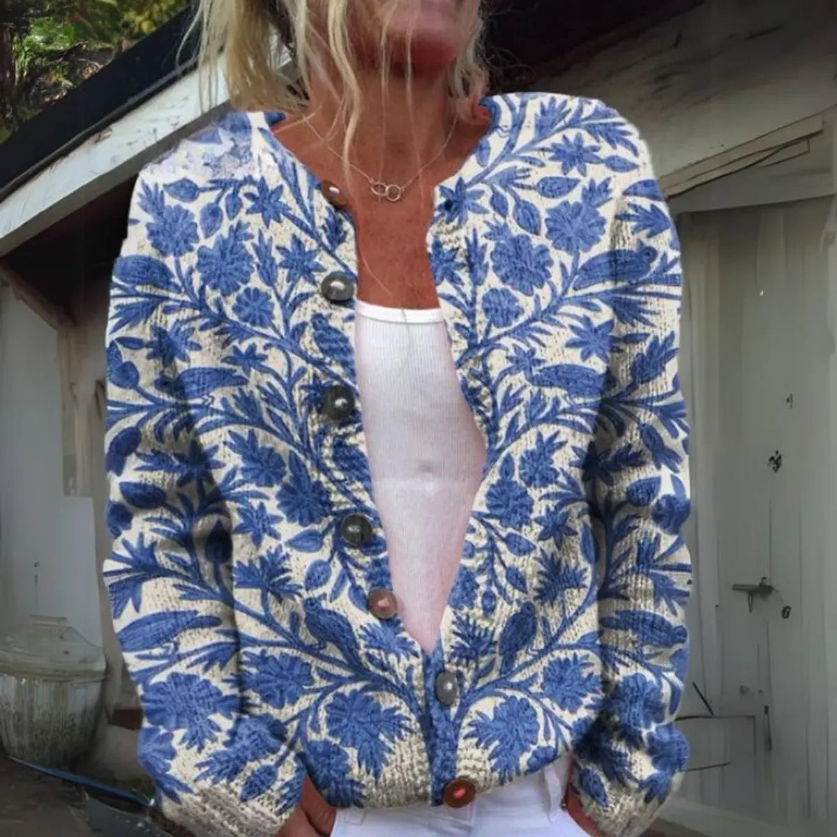 Women's Floral Knit Button-Up Cardigan Vest