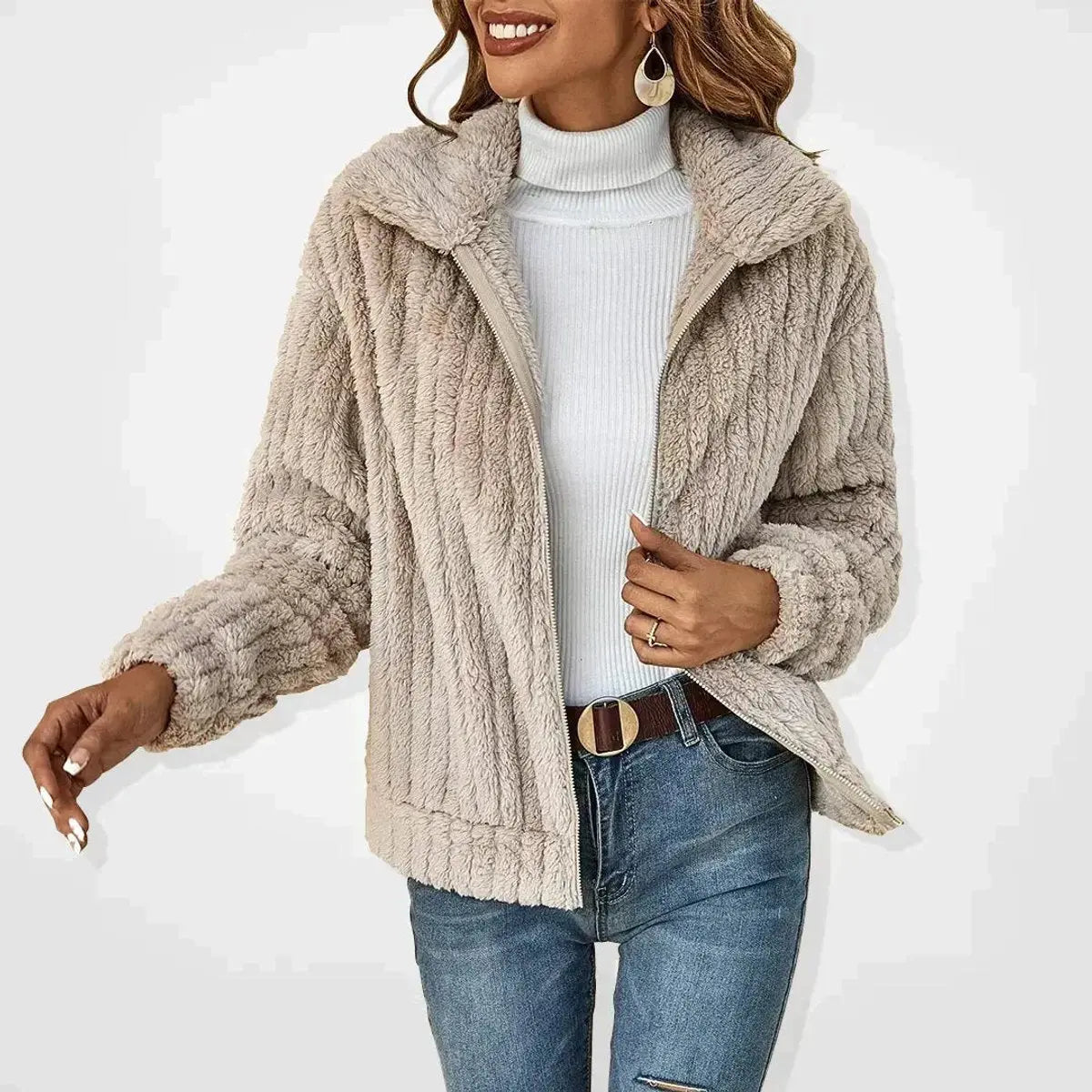 Women's Fluffy Zip-Up Quilted Jacket Teddy Fleece Coat