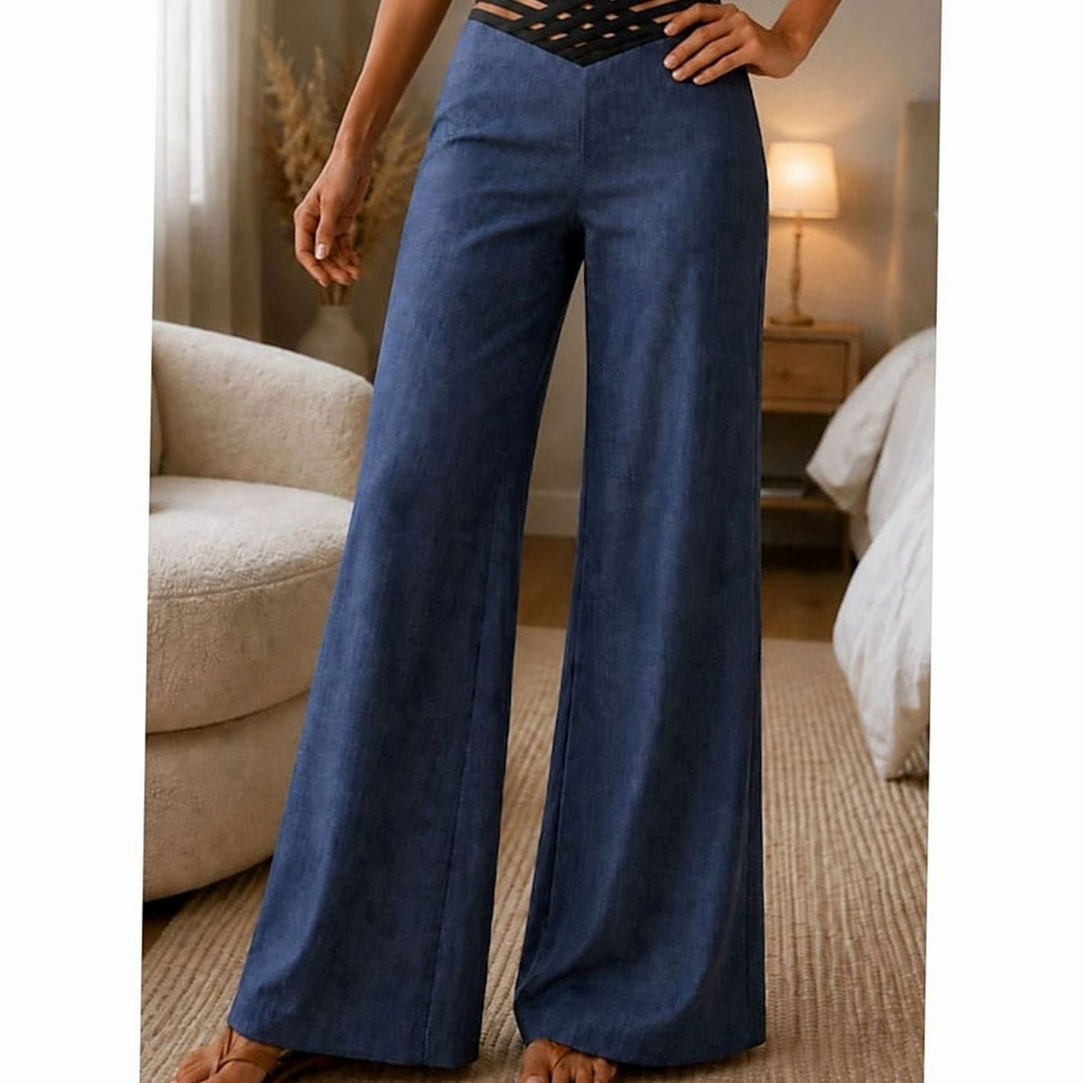 Women's High-Waist Wide-Leg Crossover Waistband Trousers