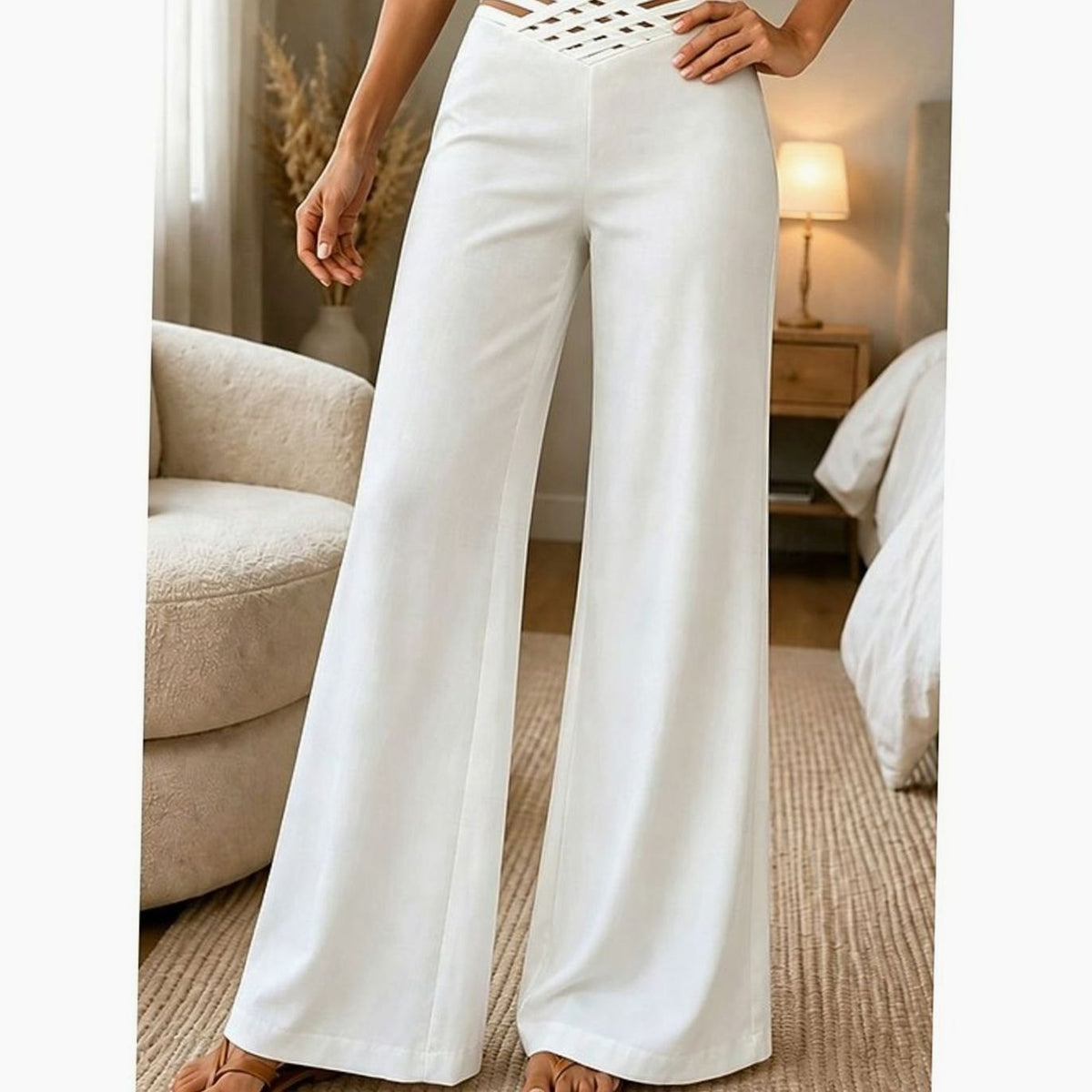 Women's High-Waist Wide-Leg Crossover Waistband Trousers
