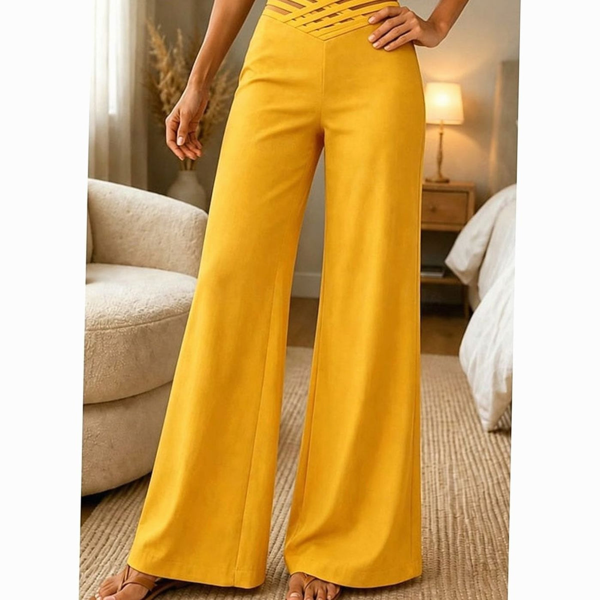 Women's High-Waist Wide-Leg Crossover Waistband Trousers