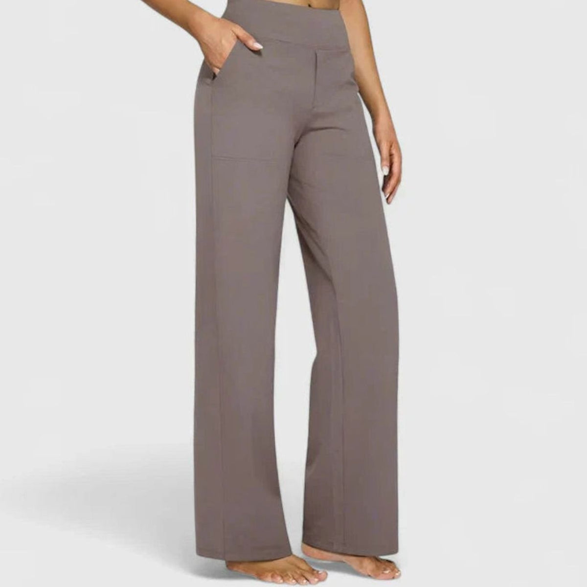 Women's High-Waist Wide-Leg Straight Trousers Pockets