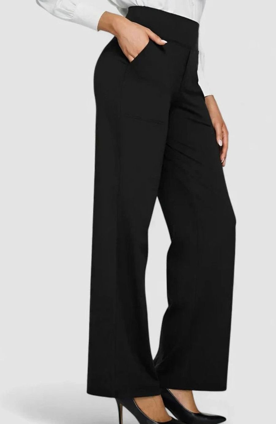 Women's High-Waist Wide-Leg Straight Trousers Pockets