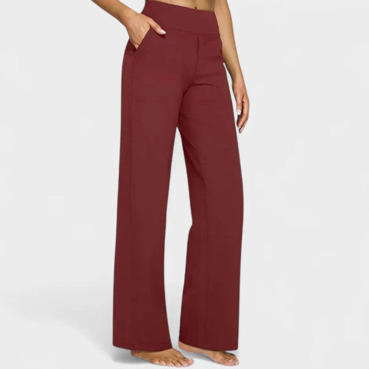 Women's High-Waist Wide-Leg Straight Trousers Pockets