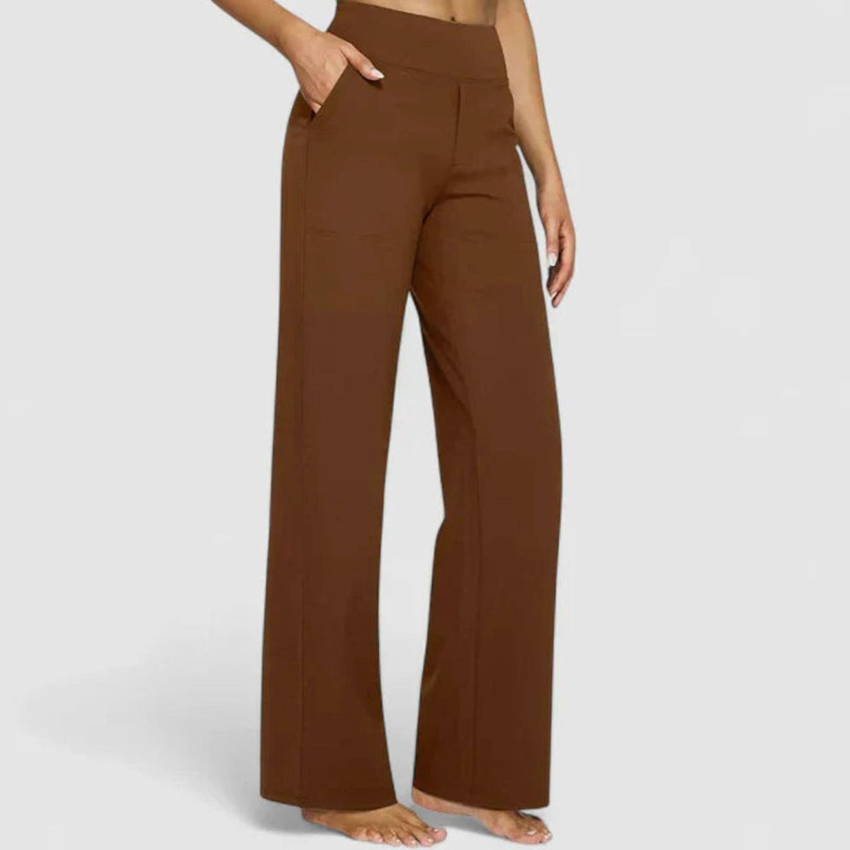 Women's High-Waist Wide-Leg Straight Trousers Pockets
