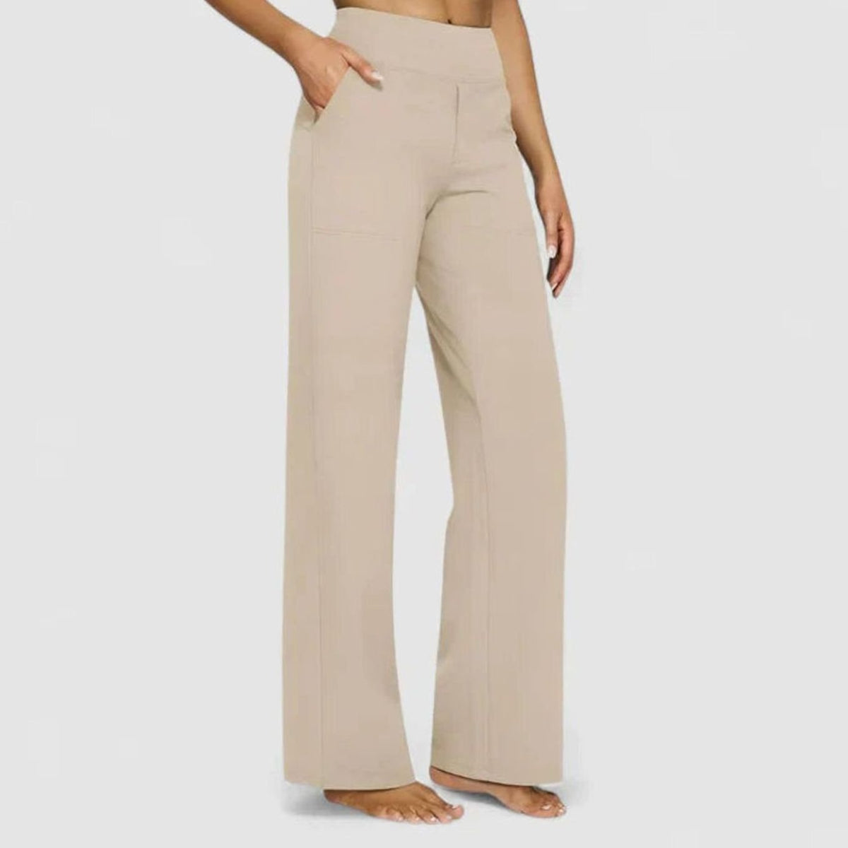 Women's High-Waist Wide-Leg Straight Trousers Pockets