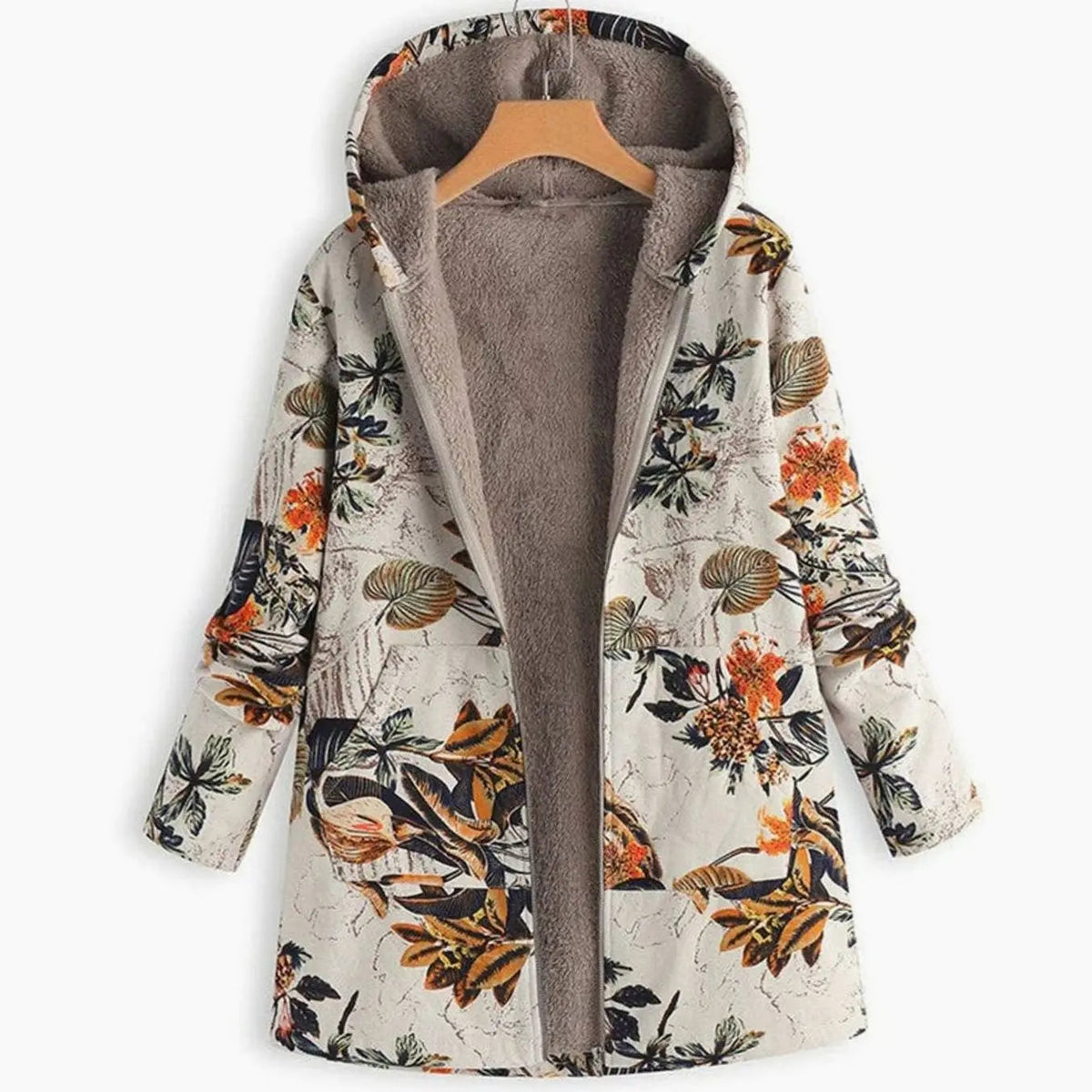 Women's Hooded Fleece-Lined Winter Floral Coat