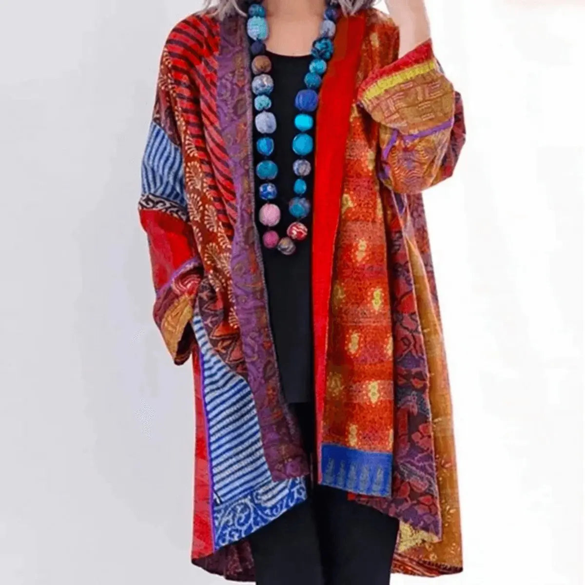Womens Jumper Patchwork Open-Front Longline Cardigan