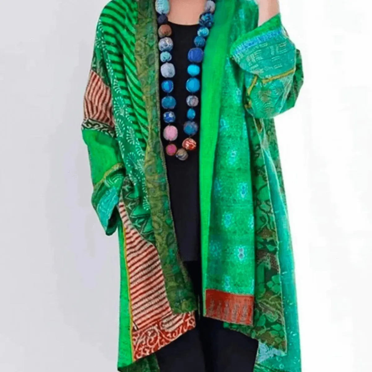 Womens Jumper Patchwork Open-Front Longline Cardigan