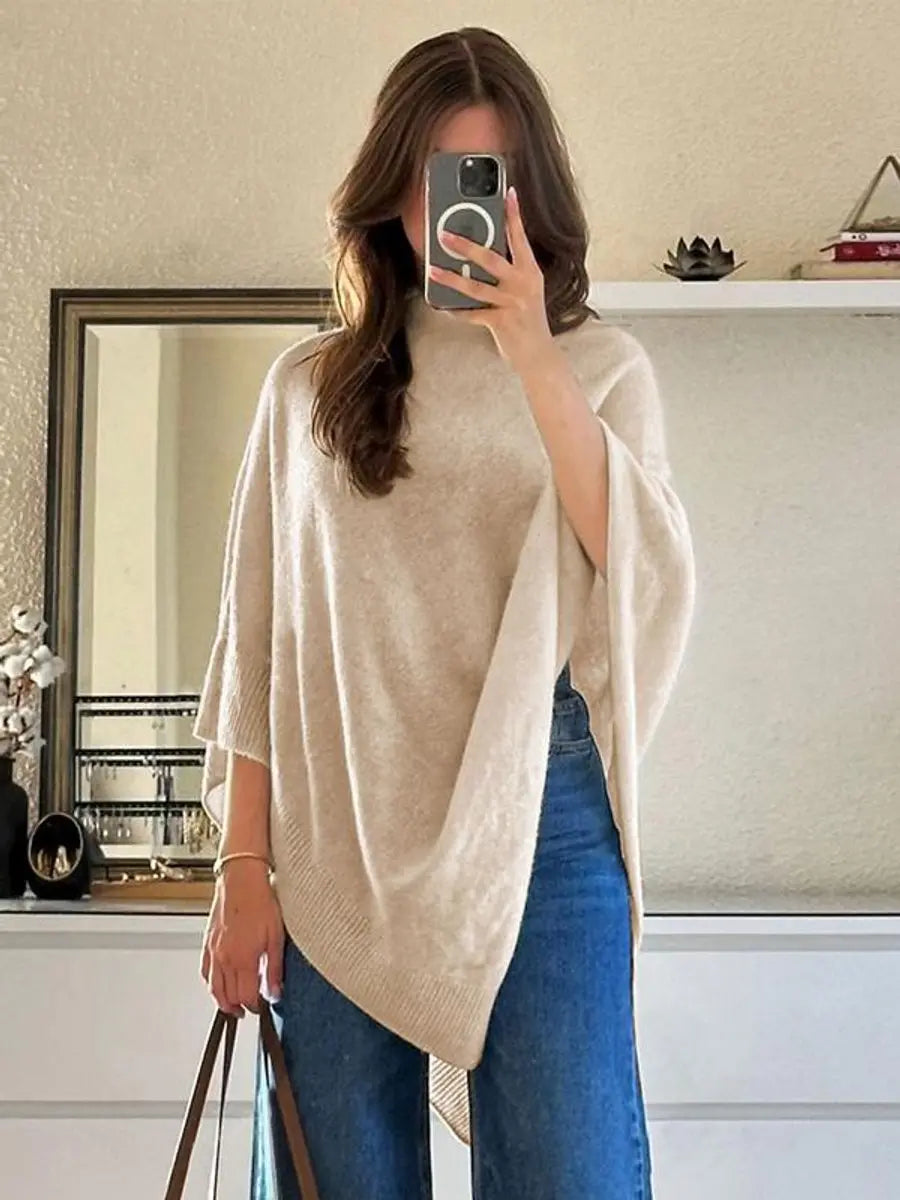 Women's Knit Cape Coat Asymmetric Hem Draped Poncho
