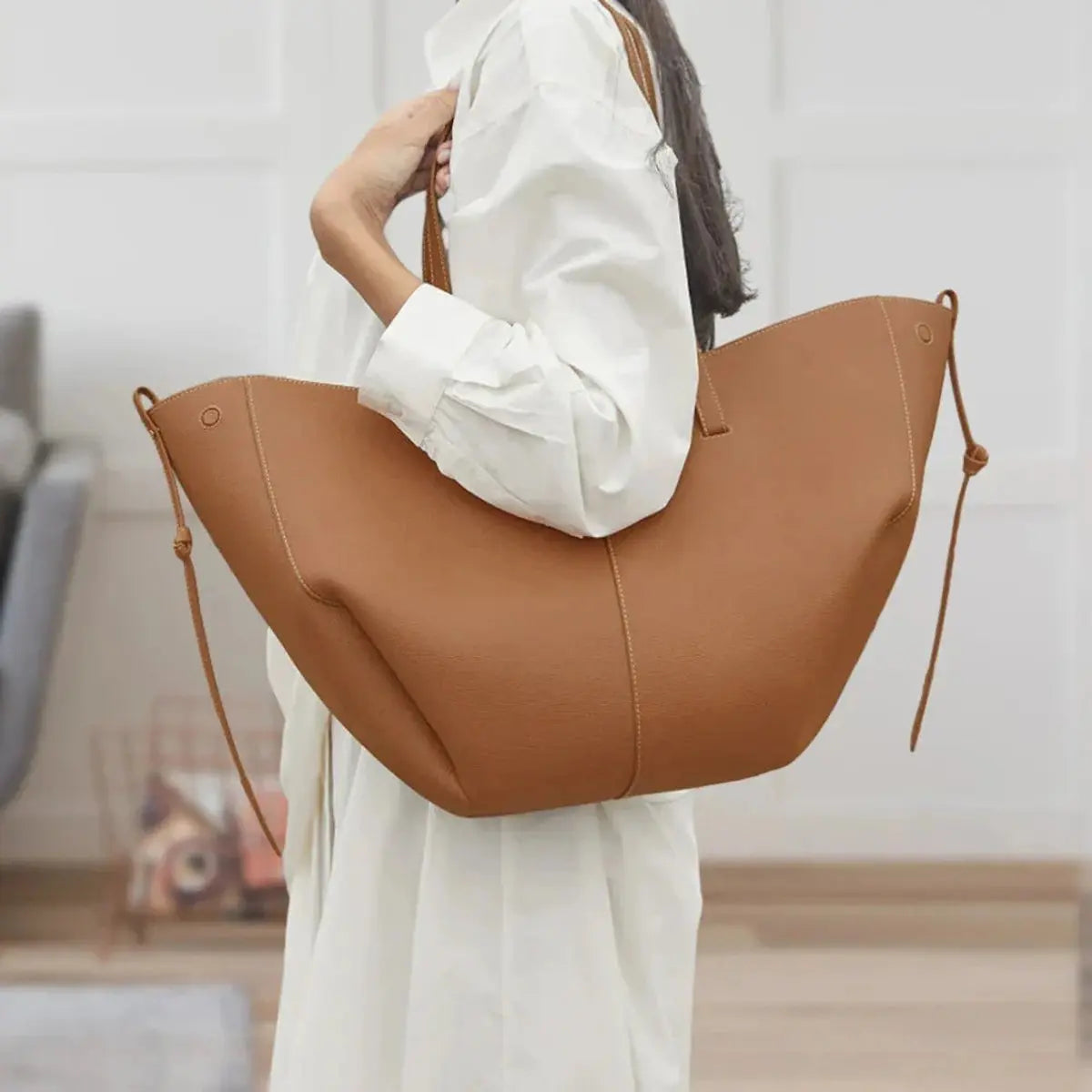 Women's Large Vintage Faux Leather Shoulder Tote Bag