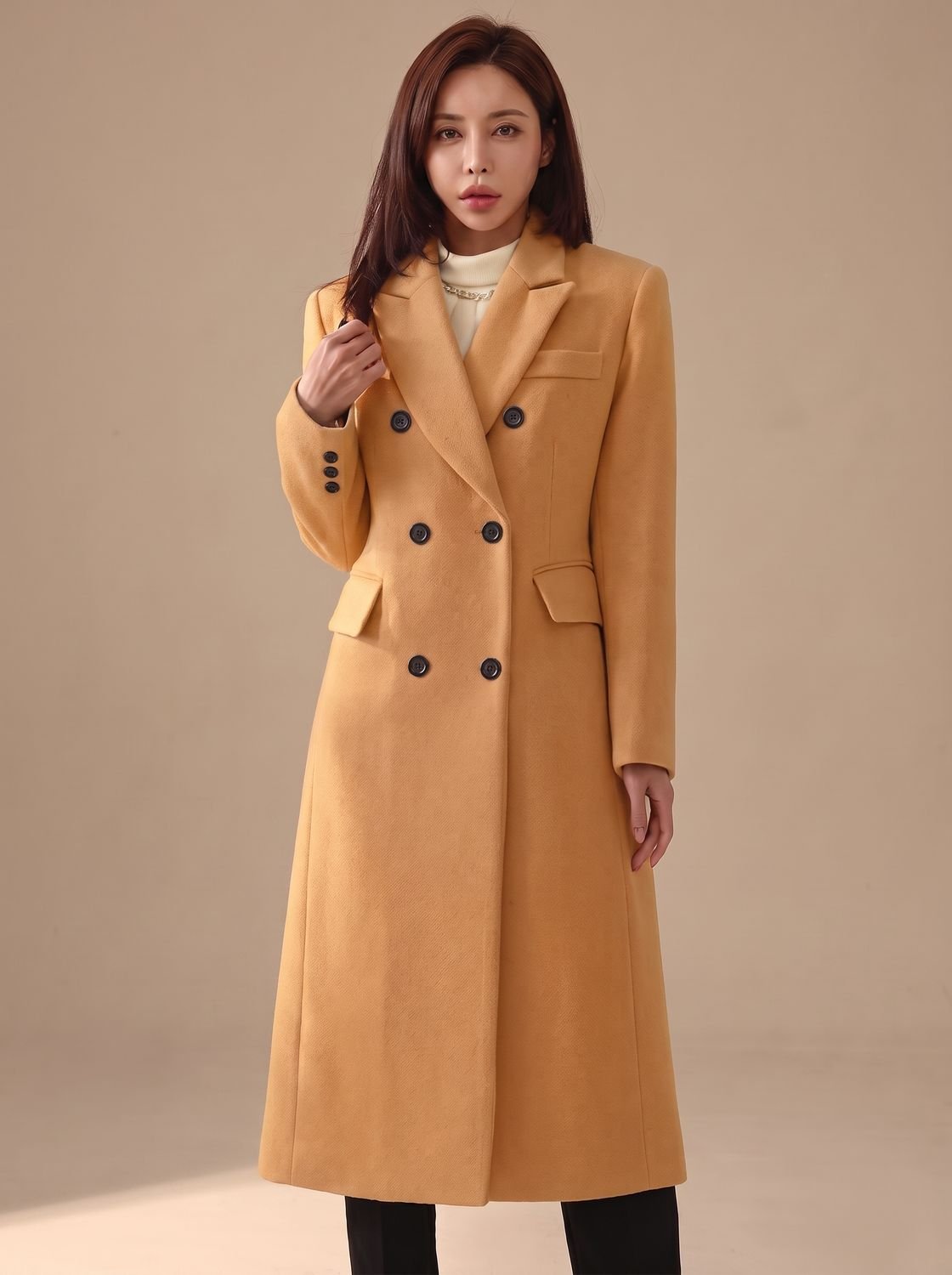 Florence | Women's Long Double-Breasted Wool Coat Tailored Overcoat