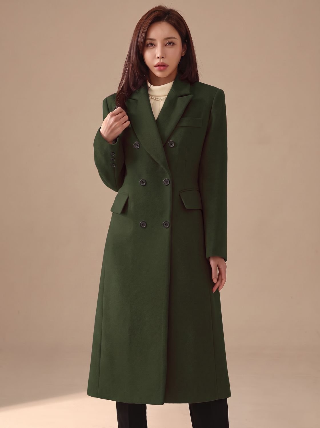 Florence | Women's Long Double-Breasted Wool Coat Tailored Overcoat