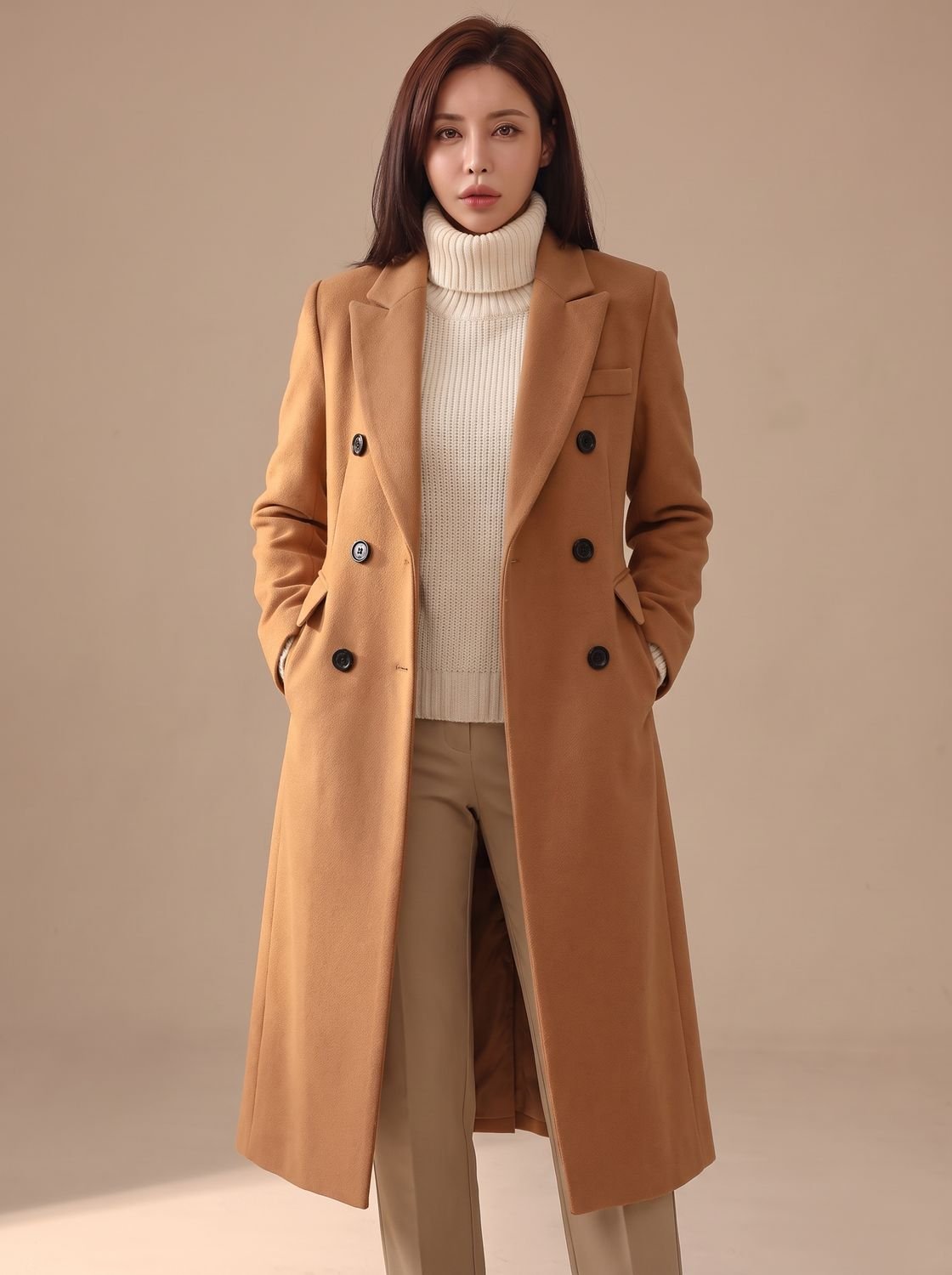 Florence | Women's Long Double-Breasted Wool Coat Tailored Overcoat