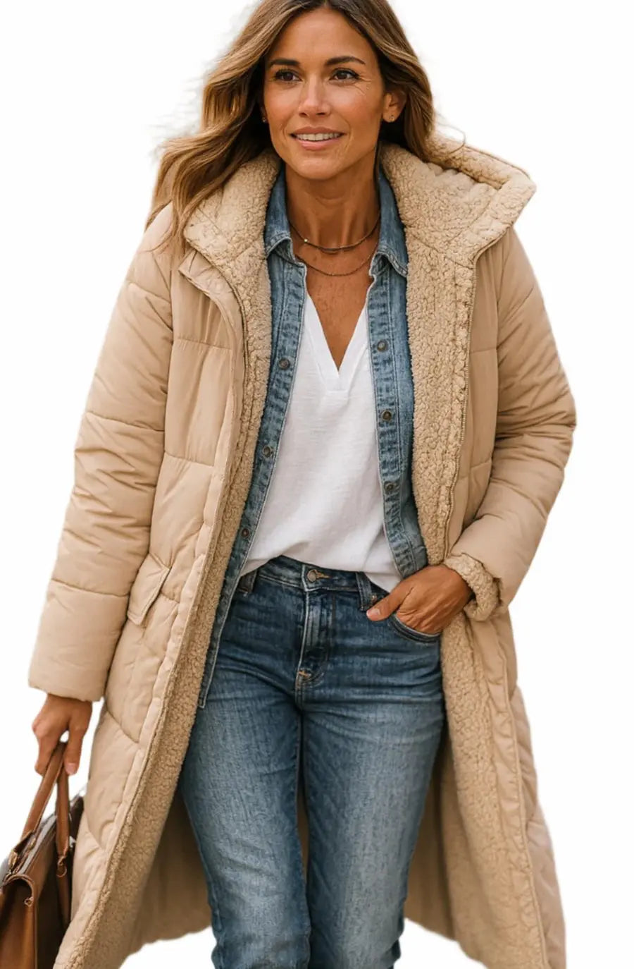 Women's Long Hooded Quilted Fleece-Lined Winter Coat