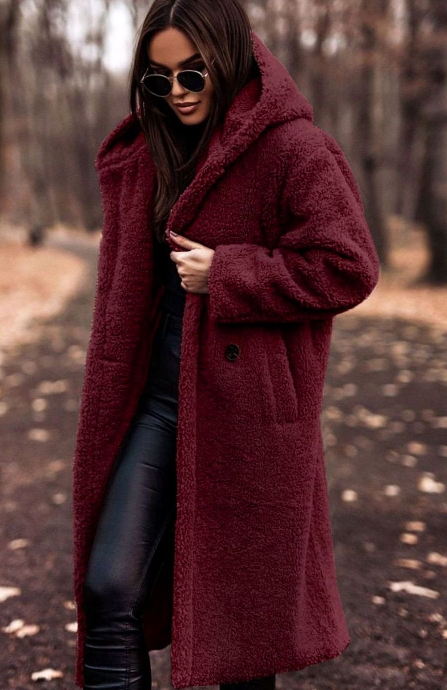 Women's Long Hooded Teddy Coat Relaxed-Fit Fleece Jacket