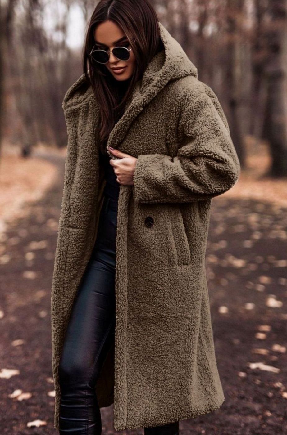 Women's Long Hooded Teddy Coat Relaxed-Fit Fleece Jacket