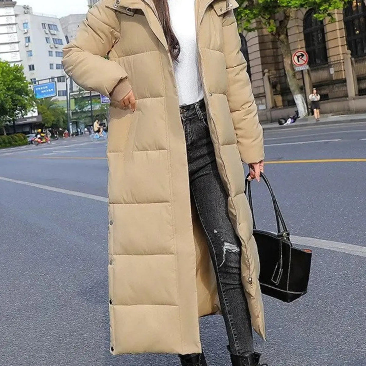 Women's Long Quilted Padded Zip-Up Winter Coat