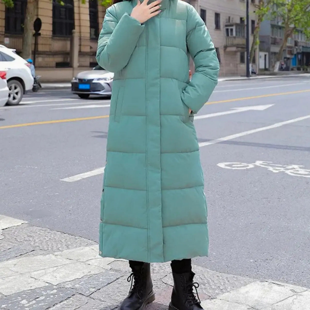 Women's Long Quilted Padded Zip-Up Winter Coat