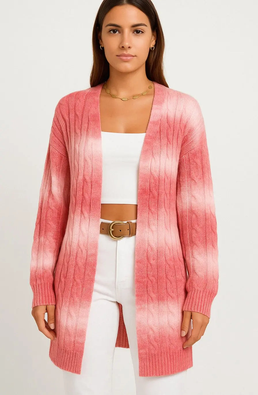 Women's Longline Cable Knit Cardigan Open Front Oversized Sweater