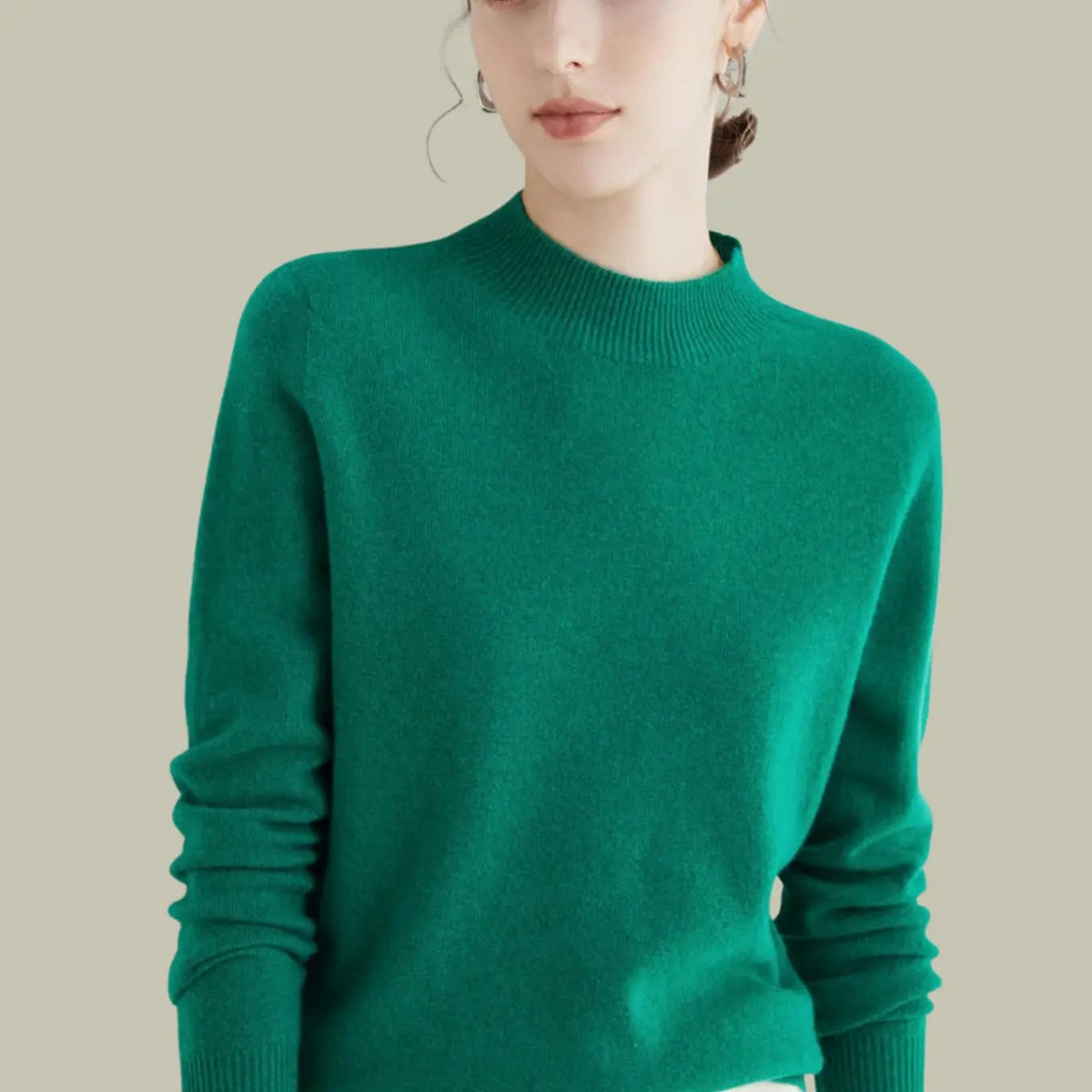 Women's Merino Wool Sweaters Mock-Neck Long-Sleeve Knit Jumper
