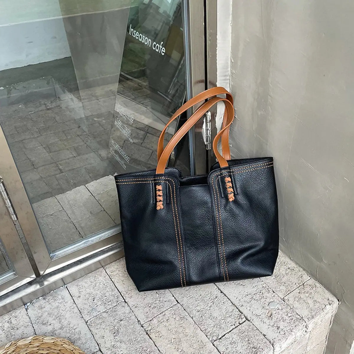 Women's Minimalist Faux Leather Large Tote Bag