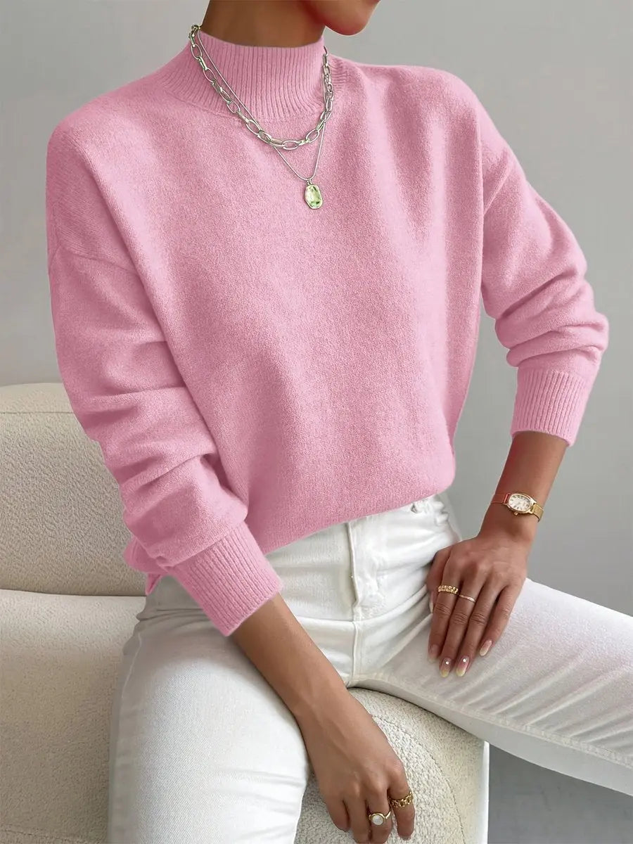 Women's Mock Turtleneck Relaxed Fit Long Sleeve Sweater