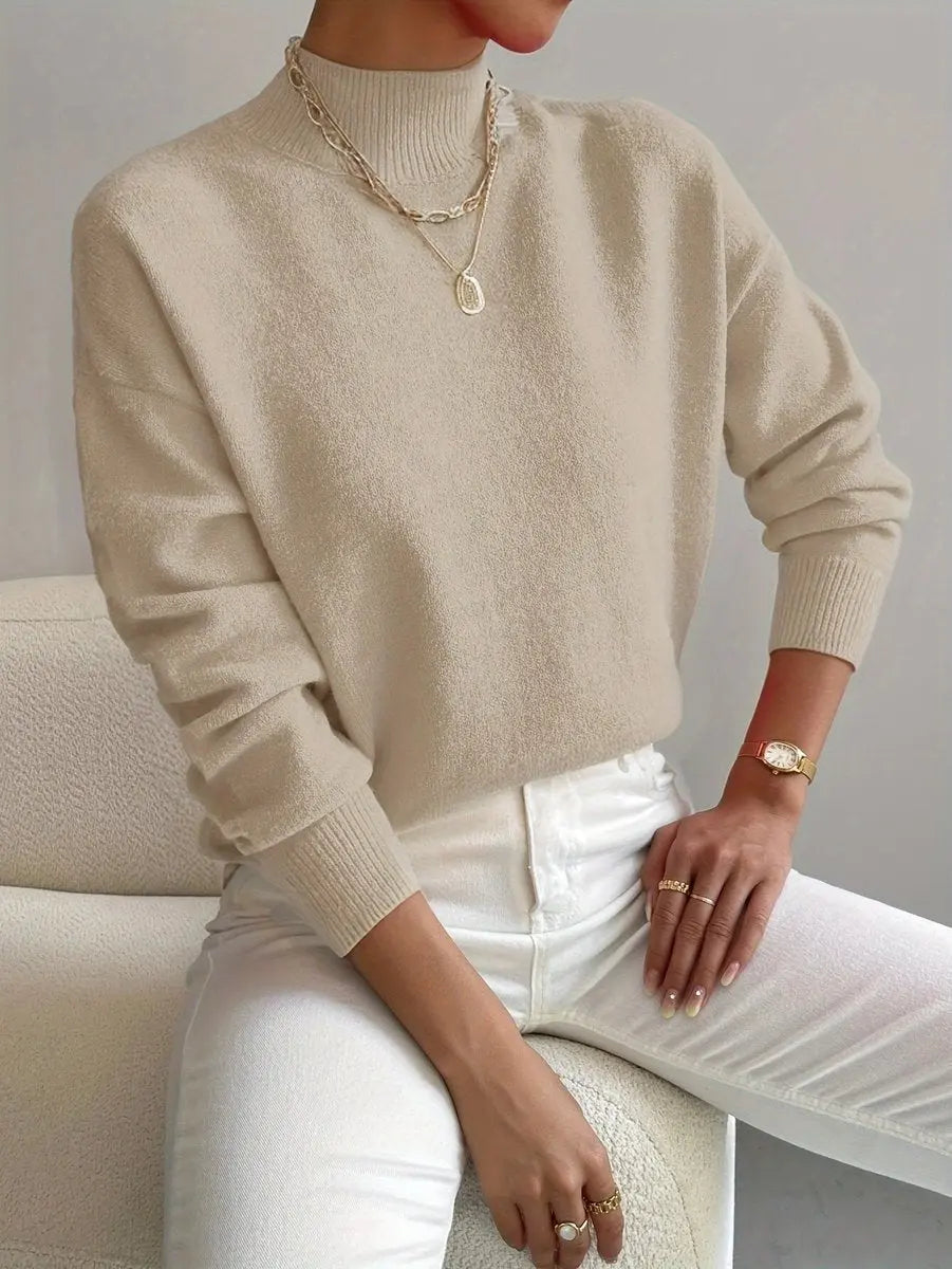 Women's Mock Turtleneck Relaxed Fit Long Sleeve Sweater