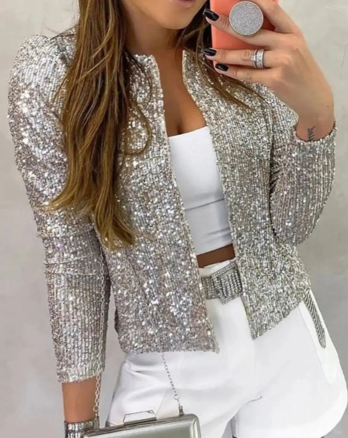 Women's Open Front Sequin Sparkle Party Jacket
