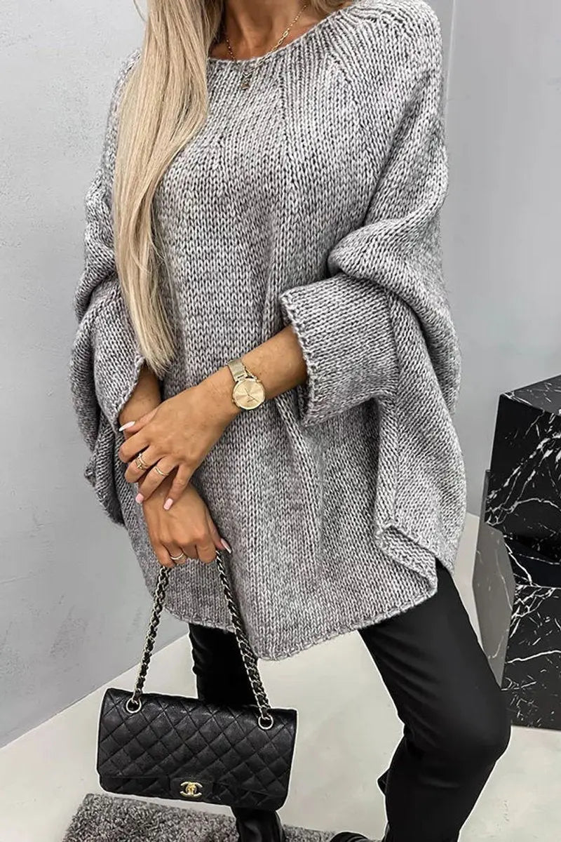 Women's Oversized Batwing Sleeve Round Neck Knit Sweater
