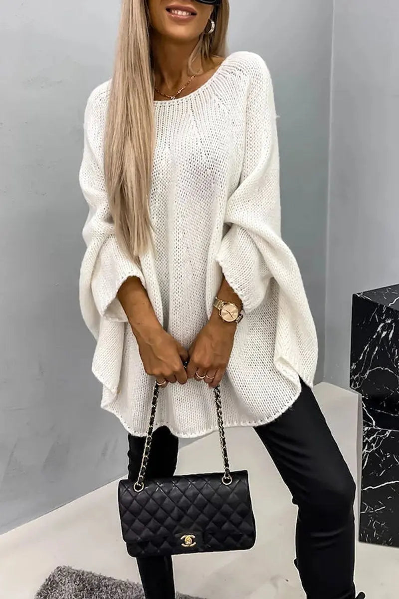 Women's Oversized Batwing Sleeve Round Neck Knit Sweater