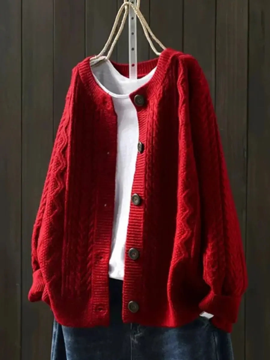 Women's Oversized Cable-Knit Button-Down Cardigan