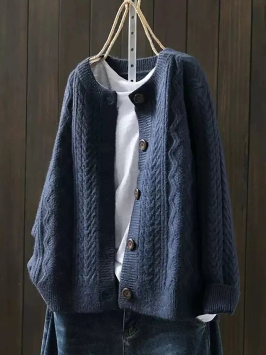 Women's Oversized Cable-Knit Button-Down Cardigan