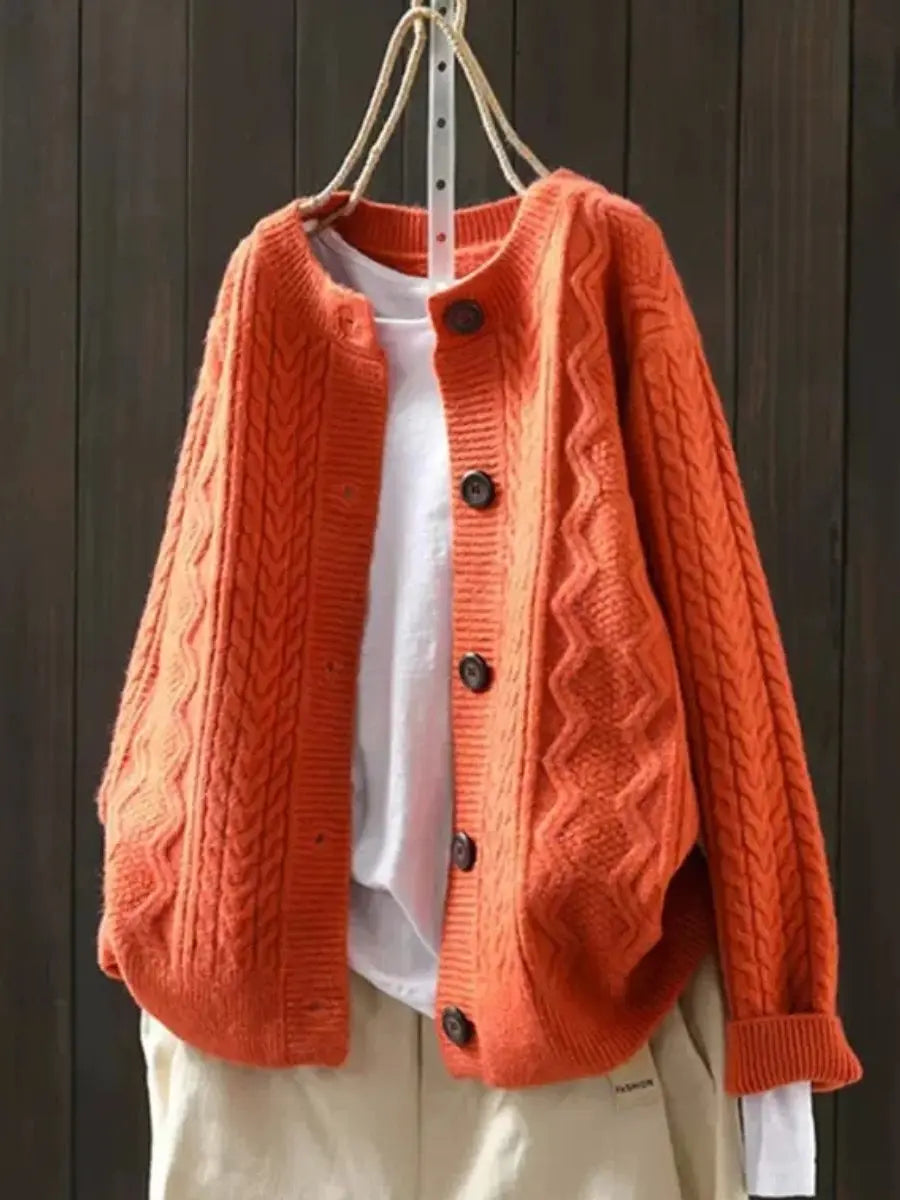 Women's Oversized Cable-Knit Button-Down Cardigan