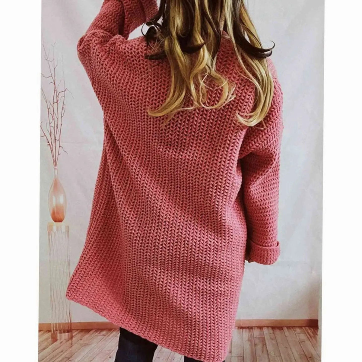 Women's Oversized Chunky Knit Cardigan Open Front Long Pockets