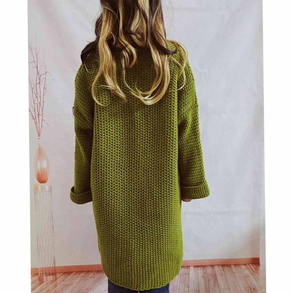 Women's Oversized Chunky Knit Cardigan Open Front Long Pockets