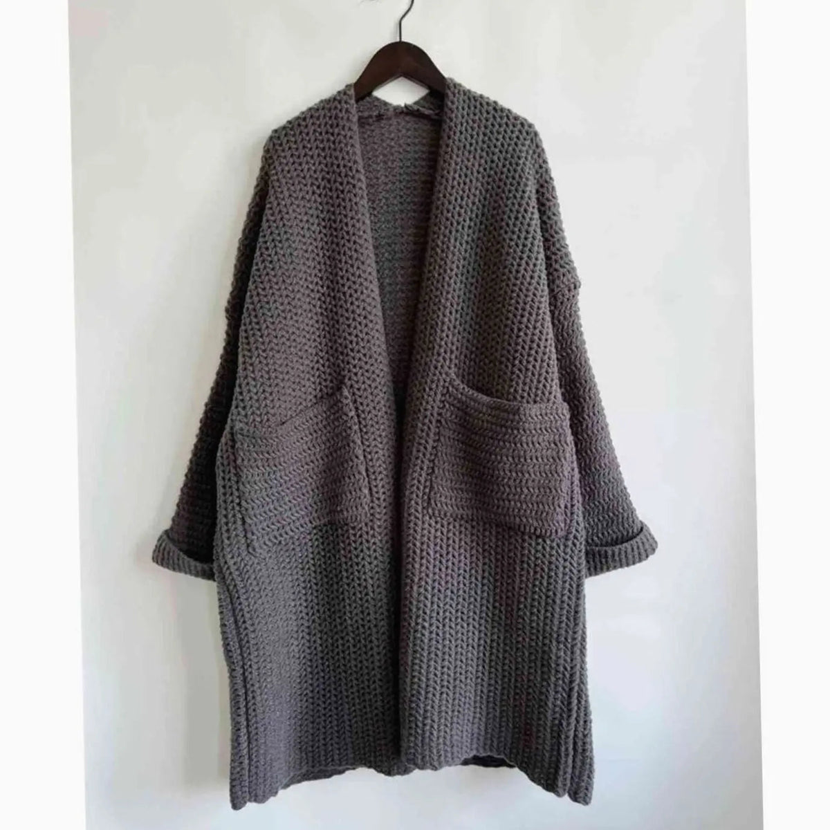 Women's Oversized Chunky Knit Open-Front Cardigan with Pockets