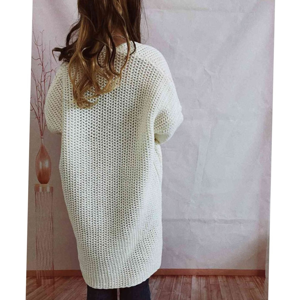 Women's Oversized Chunky Knit Open-Front Long Cardigan with Pockets